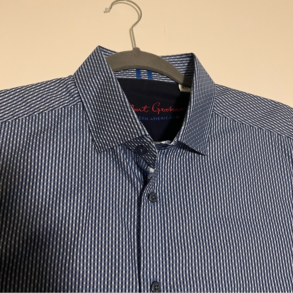 Robert Graham Mens XL Button Up Shirt Long Sleeve Blue Striped Geometric